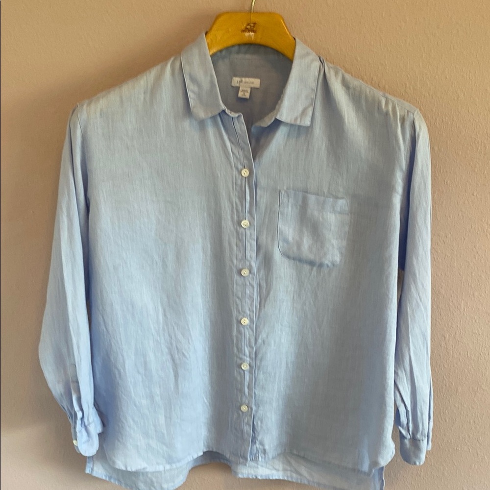 J.Jill Light Blue Linen Button-Up Shirt Size M petite
